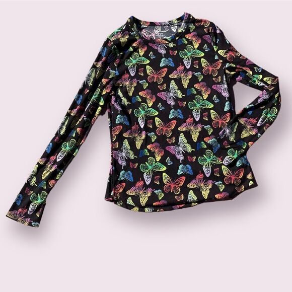 No Boundaries Y2K Rainbow Butterfly Black Long Sleeve Shirt Size Childre… - Picture 3 of 4